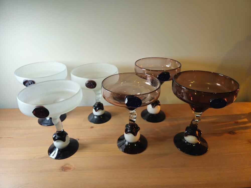 Ytk hand blown margarita glass Don Pablos Lot of 6